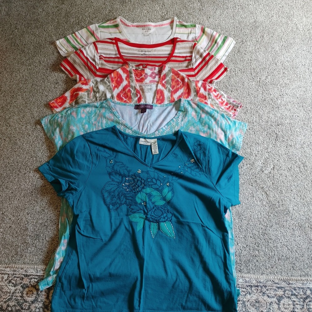 TwO Lot of 5 Womens XL Short Sleeve Tops Croft Gloria Vanderbilt White Stag